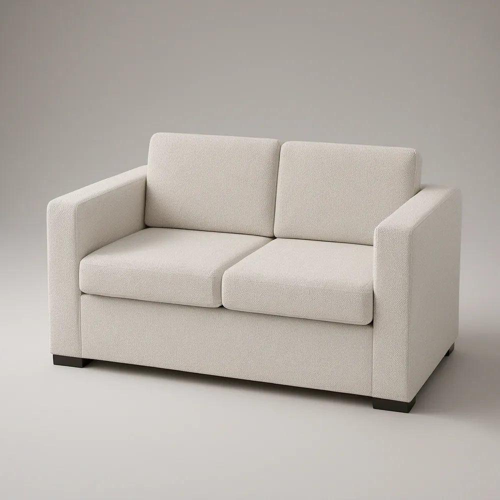 Ivory Boucle 2-Seat Square Arm Loveseat with Black Feet, 152 x 86 x 84 cm