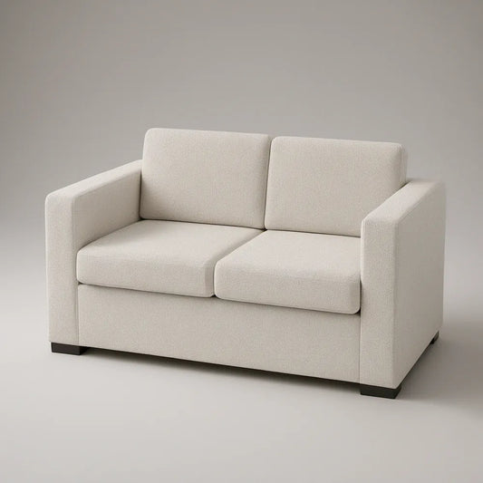 Ivory Boucle 2-Seat Square Arm Loveseat with Black Feet, 152 x 86 x 84 cm