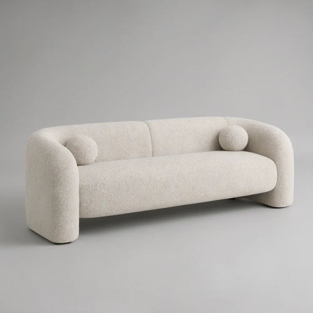 94.5 in Curved 3-Seat Boucl茅 Sofa, Cream