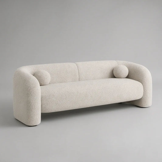 94.5 in Curved 3-Seat Boucl茅 Sofa, Cream