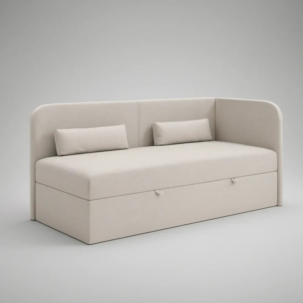 Cream Twin Storage Daybed with 2 Drawers, 80 x 42 x 35 in, Polyester Upholstery