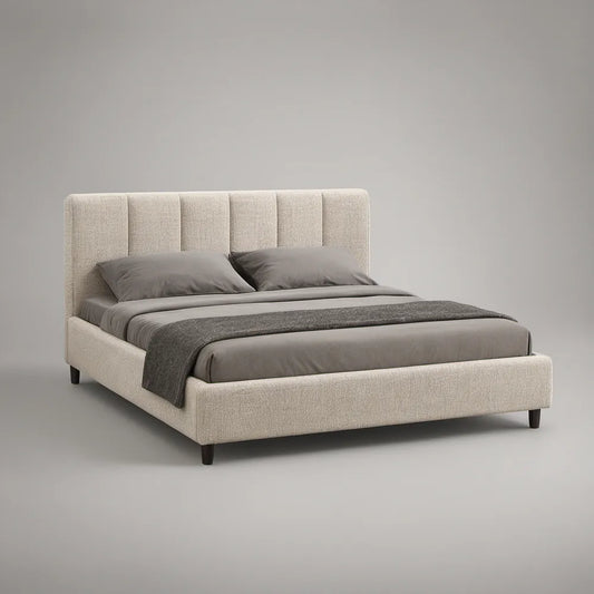 Queen Beige Upholstered Storage Bed with Channel-Tufted Headboard, 64 in W x 85 in L x 45 in H