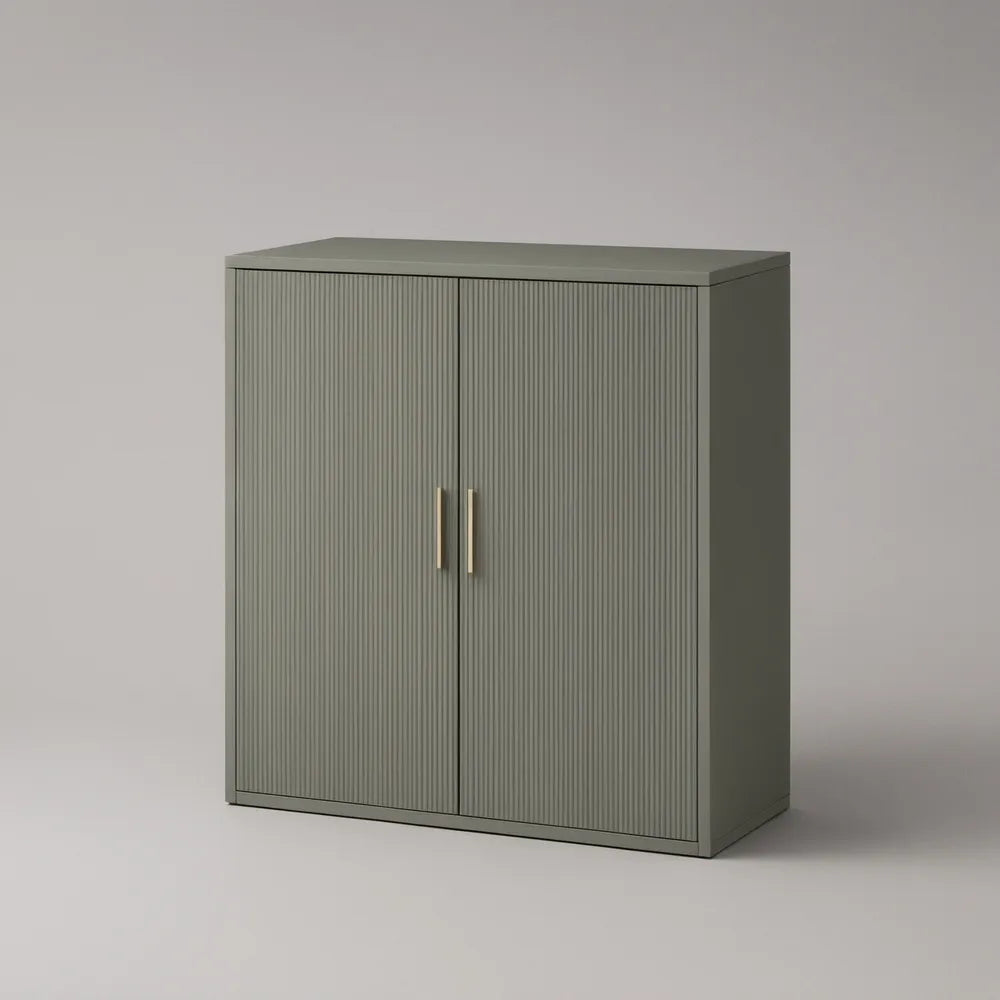 Olive Green MDF 2-Door Fluted Storage Cabinet with Brass-Tone Handles, 31.5 x 15.7 x 35.4 in