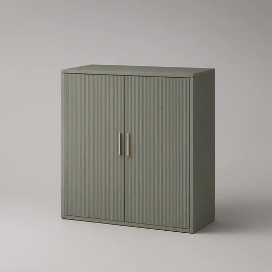 Olive Green MDF 2-Door Fluted Storage Cabinet with Brass-Tone Handles, 31.5 x 15.7 x 35.4 in