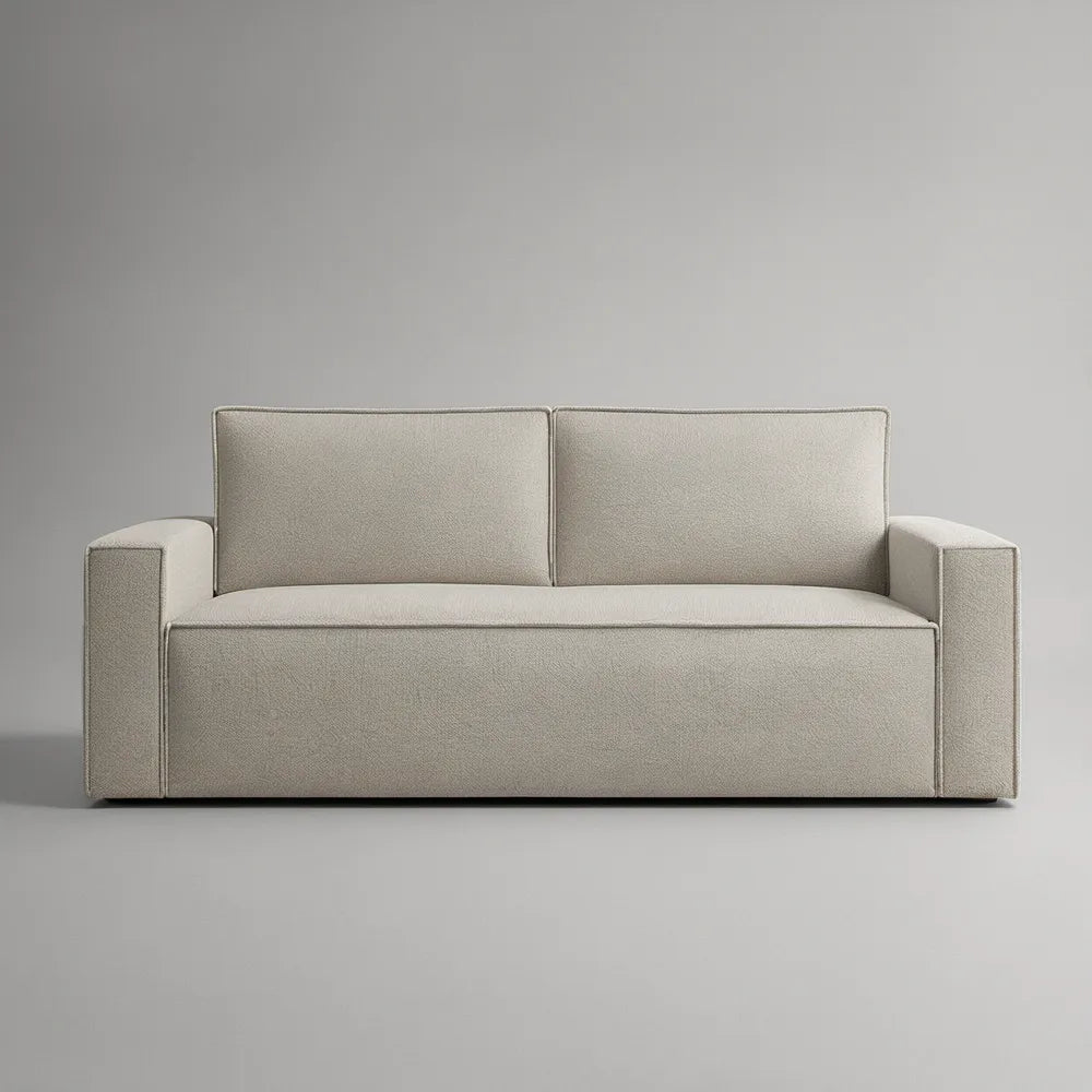 Modern 2-Seater Sofa, 63 x 35 x 33 in, Textured Polyester Upholstery, Ivory