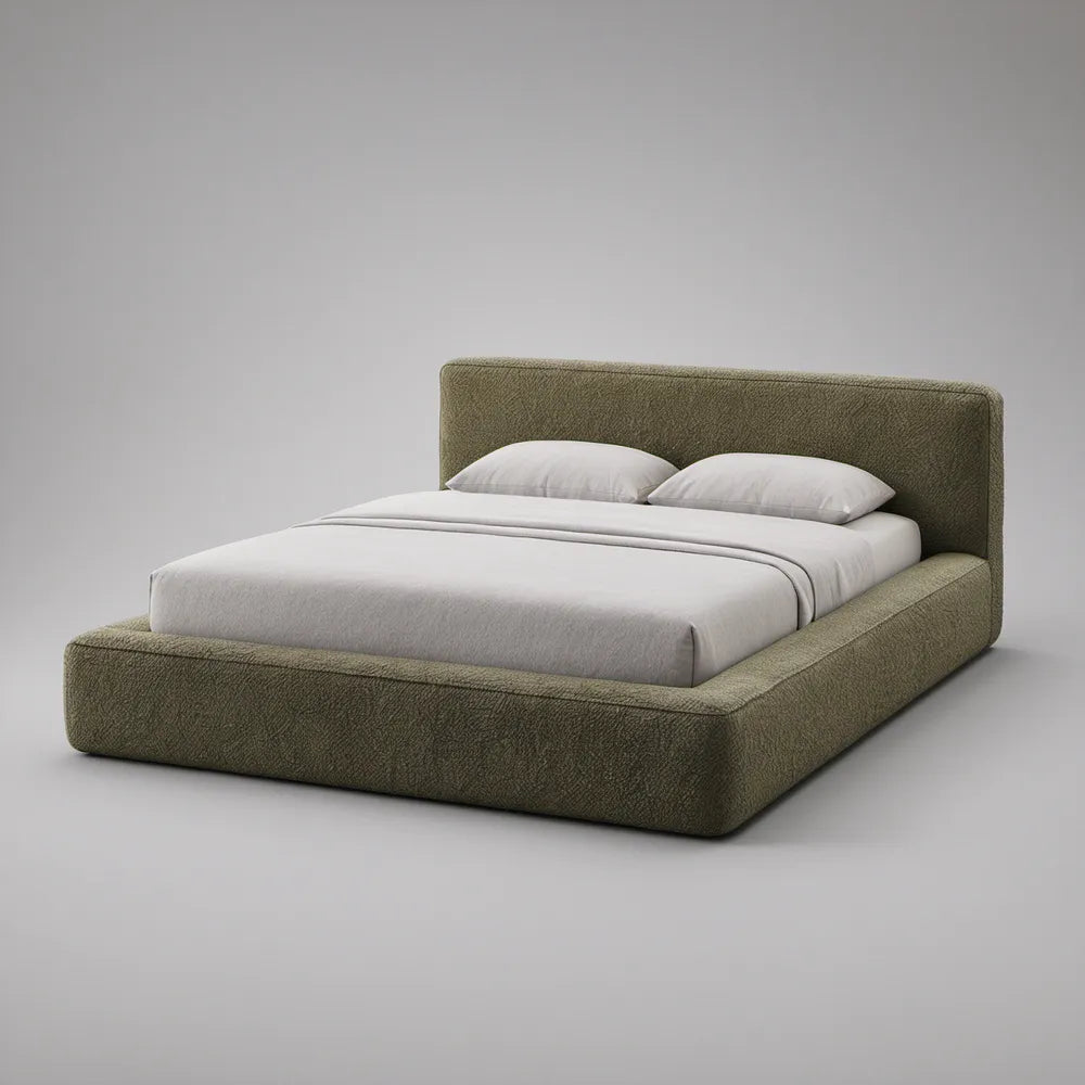 Queen Upholstered Storage Platform Bed, 63 in W x 83 in L x 45 in H, Olive Green Polyester