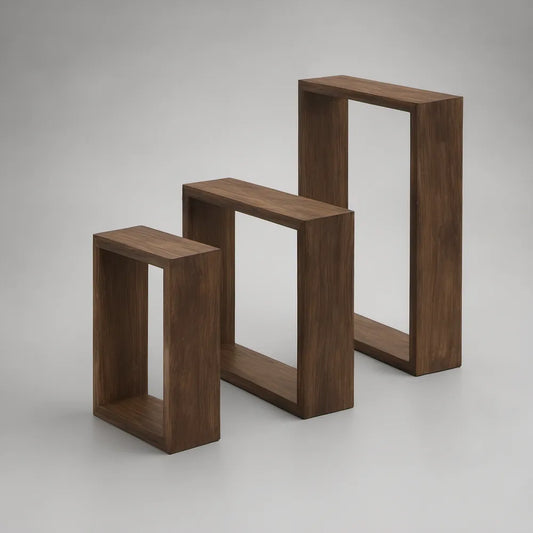 3-Piece Walnut Brown Nesting Display Shelf Set, 15.7 x 11.8 x 23.6 in, 19.7 x 11.8 x 31.5 in, 23.6 x 11.8 x 39.4 in