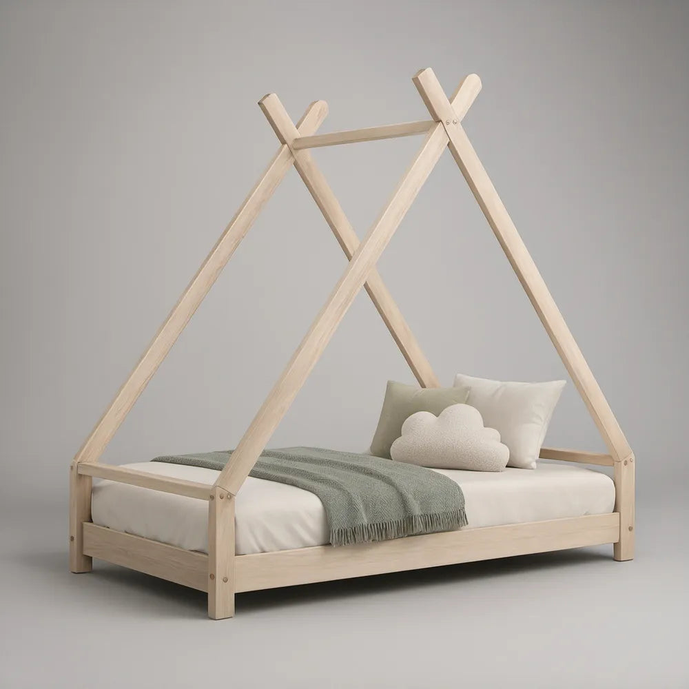 Natural Solid Pine Twin A-Frame Teepee Bed Frame, 79.9 x 43 x 66.5 in