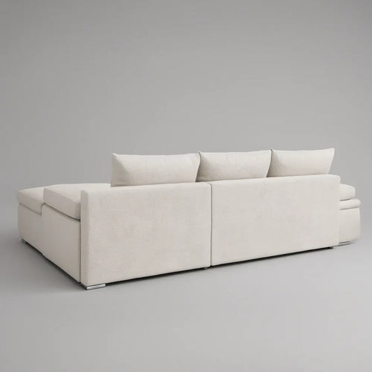 Cream L-Shaped Sectional Sofa with Chaise, 118 x 70 x 31 in