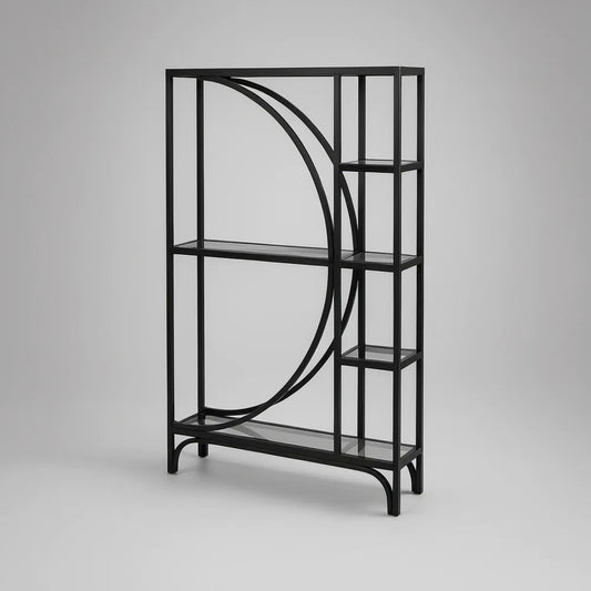 5-Tier Black Powder-Coated Steel and Clear Tempered Glass Shelf, 31.5 x 11.81 x 70.87 in