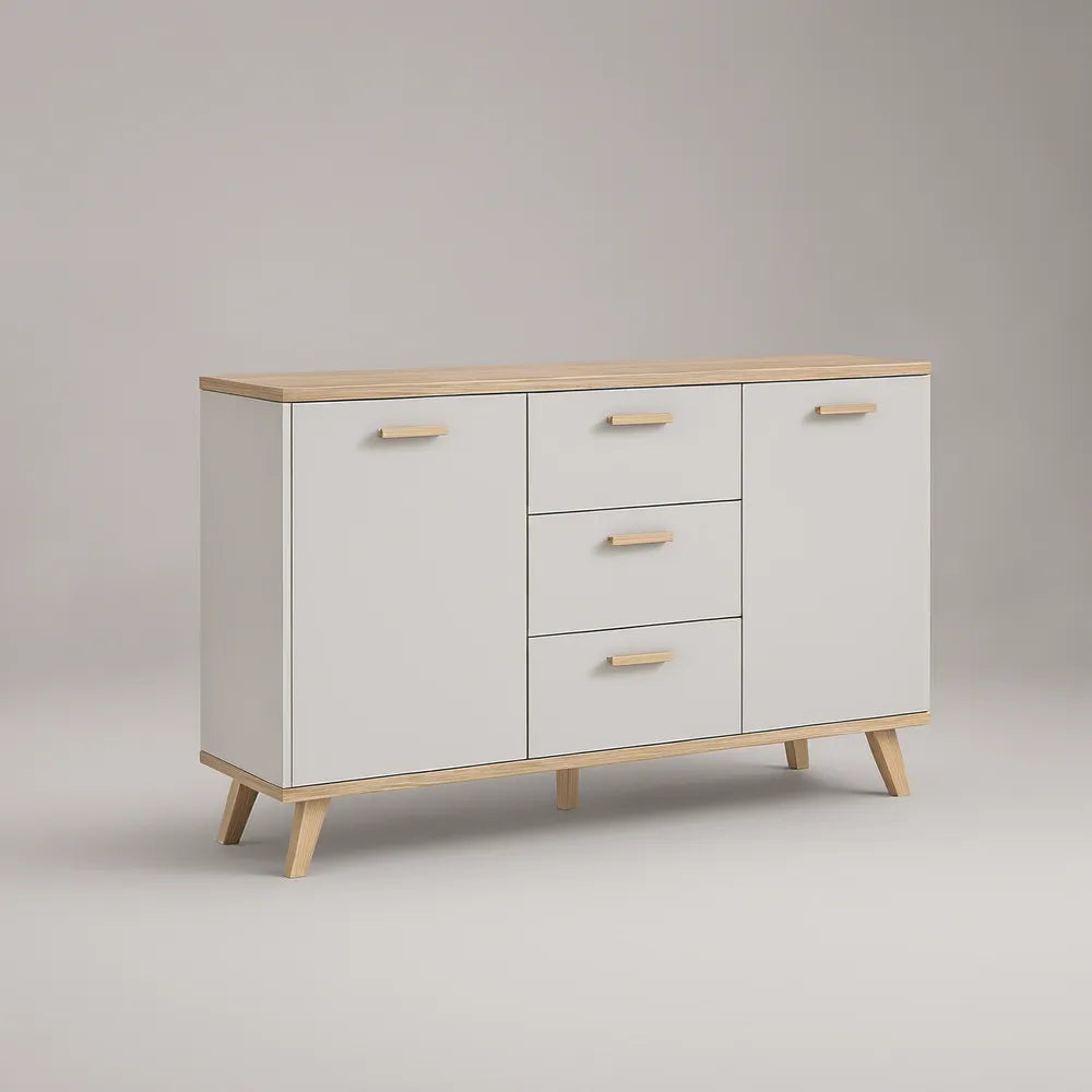 White and Natural 47.2 x 15.7 x 31.5 in 2-Door 3-Drawer Sideboard Cabinet