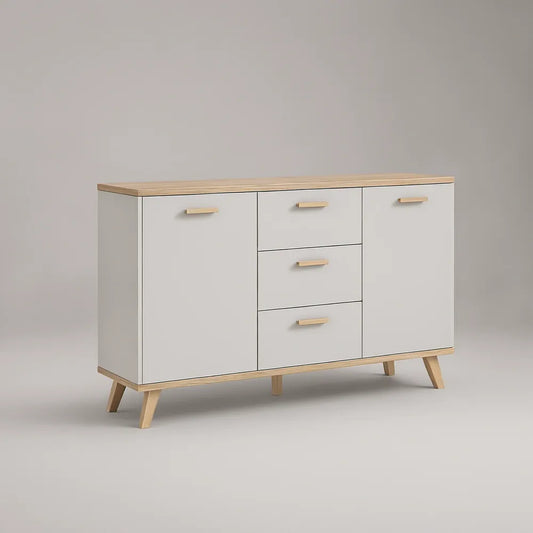 White and Natural 47.2 x 15.7 x 31.5 in 2-Door 3-Drawer Sideboard Cabinet